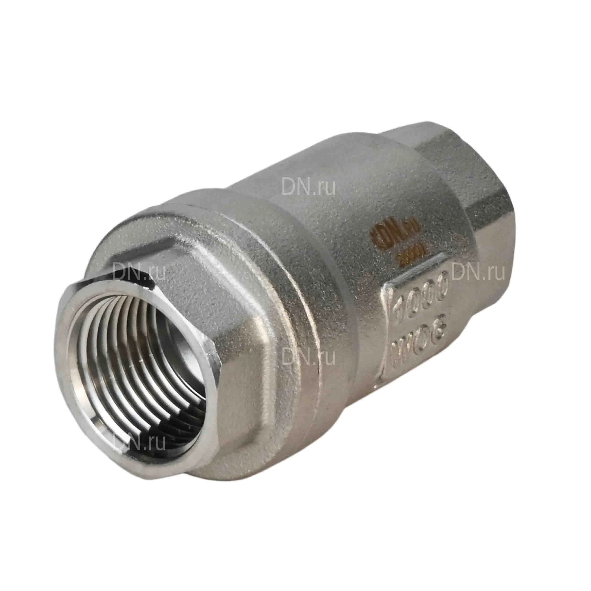 Клапан обратный DN.ru 1/2′′ Ду15 Ру63 резьбовой, пружинный, корпус - нержавеющая сталь CF8M/AISI 316, диск - нержавеющая сталь 316, уплотнение - металл (VCS3232-T)