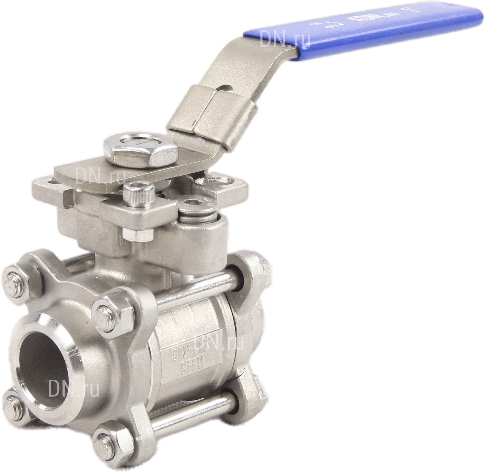 Кран шаровой DN.ru, корпус — нержавеющая сталь AISI 316, уплотнение — PTFE, рукоятка (BV3232P(3pc)-FP-W-ISO-H)